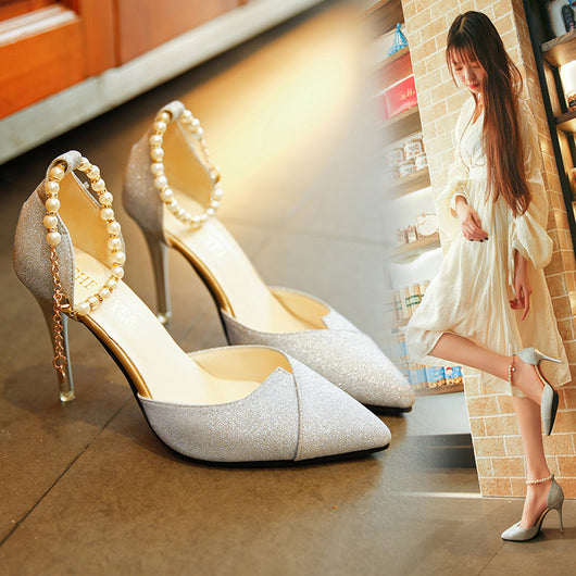 Zapatos de Tacón Alto Dorados y Plateados con Perlas y Lentejuelas - Tacón de 10cm para Fiestas - Image 3