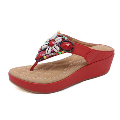 Sandalias Cuña Bohemias con Abalorios