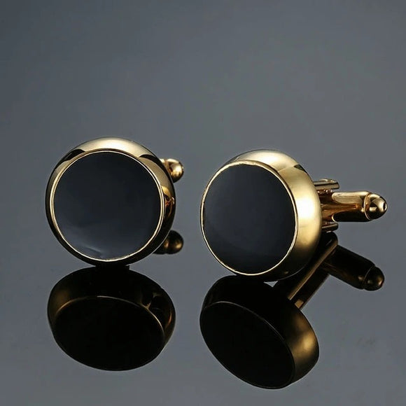 Gemelos Dorados Redondos con Esmalte Negro - Estilo Minimalista