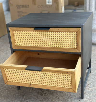Gabinete Retro de Madera de Hierro y Ratán Tejido con Dos Cajones - Image 4
