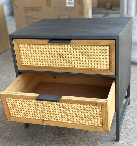 Gabinete Retro de Madera de Hierro y Ratán Tejido con Dos Cajones - Image 4