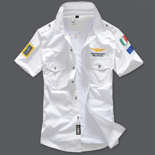 Camisa Militar Manga Corta Bordada para Hombre - Image 5
