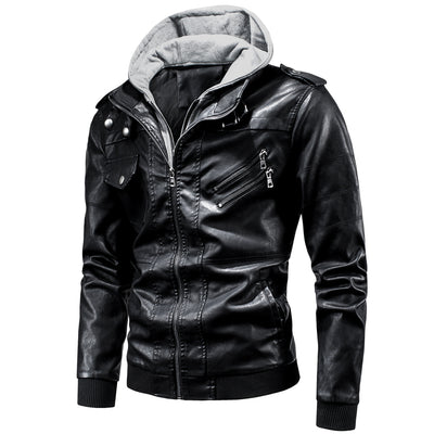 Chaqueta de Cuero PU Desmontable con Capucha para Hombre - Image 15