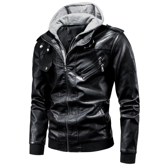 Chaqueta de Cuero PU Desmontable con Capucha para Hombre - Image 15