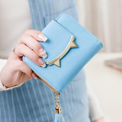 Billetera Compacta para Mujer con Diseño de Orejas de Gato, Cuero Genuino y Borlas - Image 7