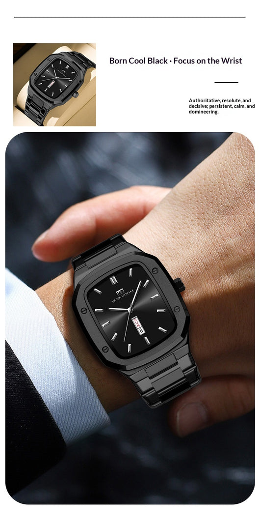 Reloj Ejecutivo Rectangular de Acero con Doble Calendario para Hombre - Image 10