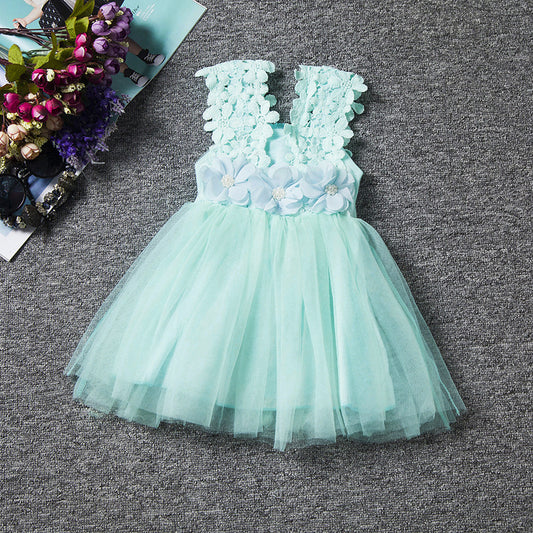 Vestido Infantil de Tirantes con Encaje para Primavera y Verano