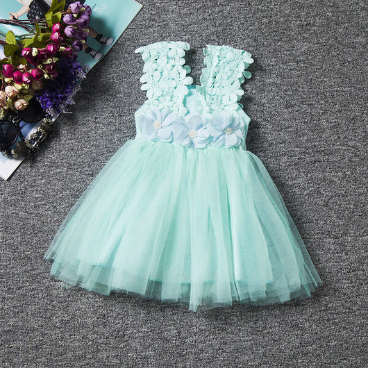 Vestido Infantil de Tirantes con Encaje para Primavera y Verano