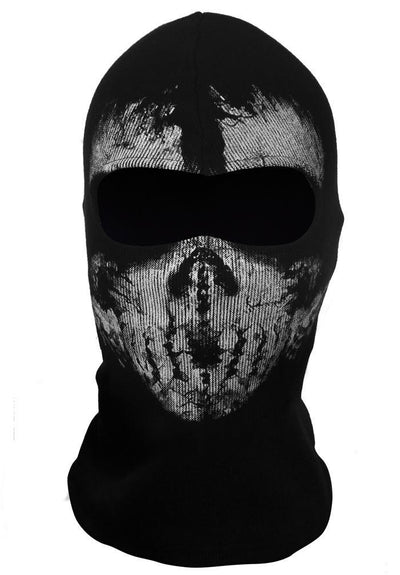 Black balaclava with a white skull face print, featuring dark eye holes, ideal for Halloween or cold weather. - Image 14