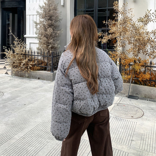 Abrigo Acolchado Estilo Universitario Coreano con Flores - Chaqueta de Algodón Grueso - Image 20