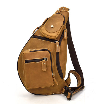 Bolsa de Pecho de Cuero para Hombre - Mochila Diagonal Casual para Viajes - Image 9