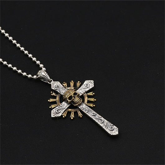 Dije Calavera Cruz de Plata Esterlina con Incrustaciones de Cobre Retro - Image 6