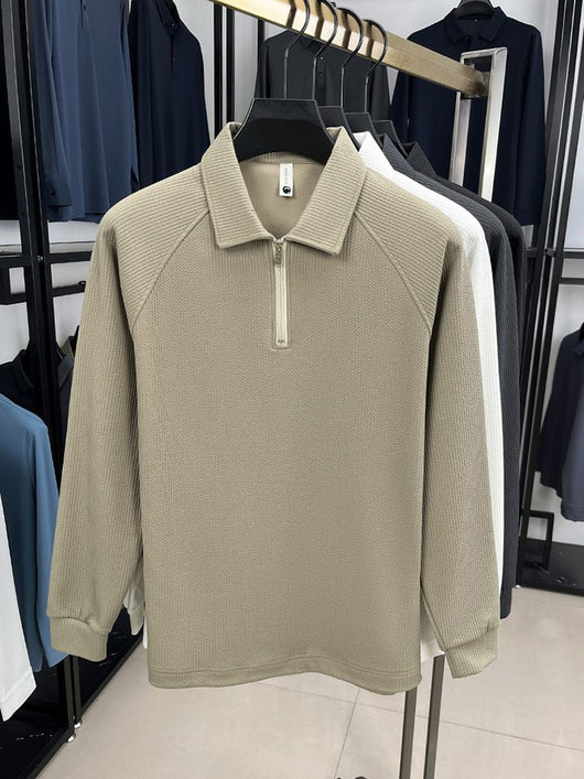 Polo Manga Larga con Textura Waffle y Cierre Medio - Estilo Americano - Image 38