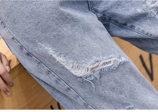 Jeans Rectos de Cintura Alta Holgados con Roturas para Mujer - Image 12