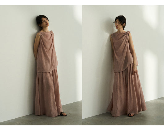Falda Plisada Tencel Lino Efecto Desteñido con Volumen - Elegancia Moderna para Mujer - Image 38