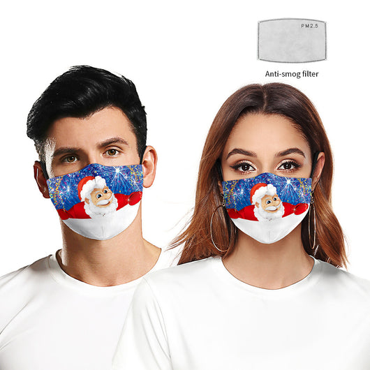 Light blue Christmas dust mask with a cartoon cool Santa Claus wearing sunglasses and gold rings, pointing forward. - Image 23