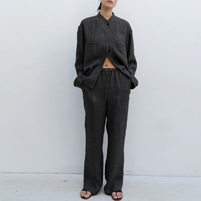 Pantalones de Lino Puro con Cordones Rectos Talla Grande para Mujer - Image 4