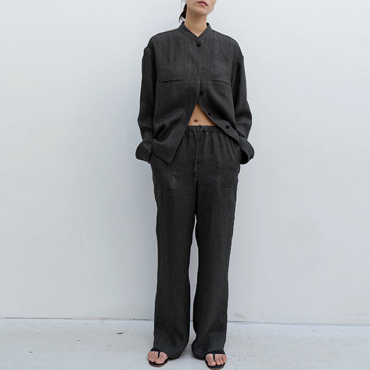 Pantalones de Lino Puro con Cordones Rectos Talla Grande para Mujer - Image 4