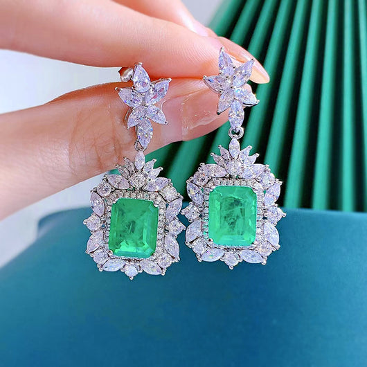Conjunto de Aretes y Collar Rectangular en Plata con Esmeralda - Image 7