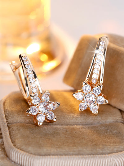 Aretes de Circón Floral con Diamantes Completos - Diseño Europeo de Alta Gama - Image 10