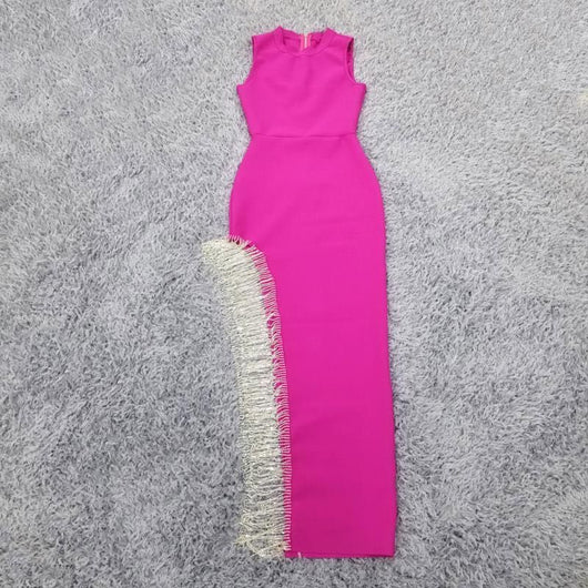 Vestido Elegante sin Mangas con Abertura Lateral y Cadena de Diamantes - Image 4