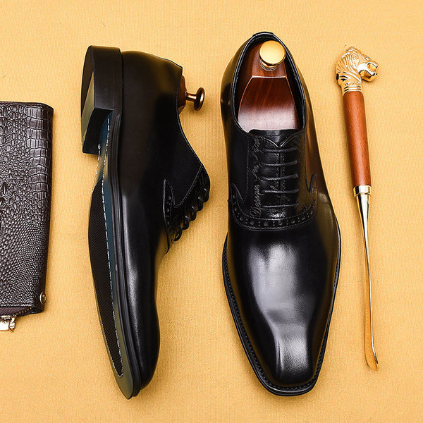 Zapatos Oxford Puntiagudos de Cuero Importado con Acabado Artesanal