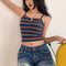 Blusa Retro Ajustada con Rayas Contrastantes y Tirantes Delgados