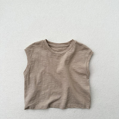 Playera sin Mangas de Algodón Slub con Hombro Caído para Niños y Niñas - Image 6