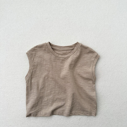 Playera sin Mangas de Algodón Slub con Hombro Caído para Niños y Niñas - Image 6