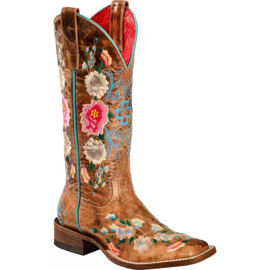 Botas Altas Vintage Floreadas para Mujer - Estilo Knight en Cuero Sintético Marrón