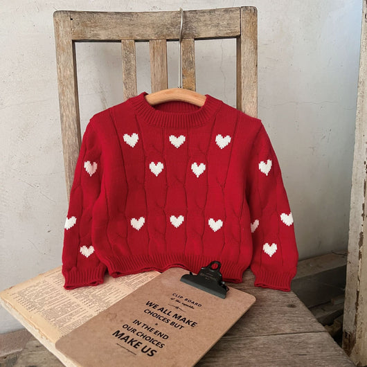 Suéter Infantil de Algodón Niño y Niña Cuello Redondo Rojo - Image 48