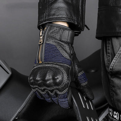 Guantes de Motocicleta Vintage en Cuero Genuino de Oveja con Perforaciones - Image 10