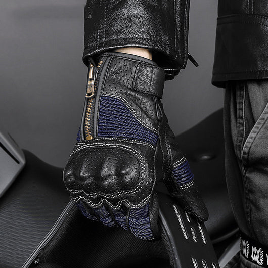 Guantes de Motocicleta Vintage en Cuero Genuino de Oveja con Perforaciones - Image 10