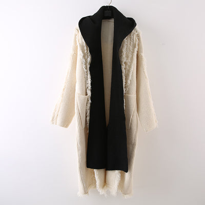 Cardigan Tejido con Capucha y Borlas - Suéter Falsa Dos Piezas Largo - Image 2