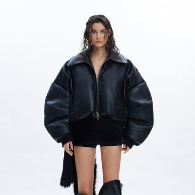 Chaqueta Acolchada de Cuero con Cuello de Piel Reciclada - Image 11