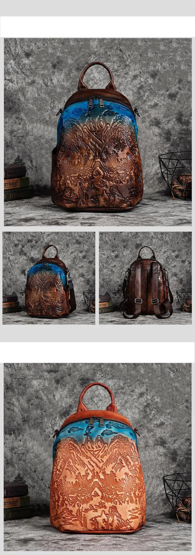 Mochila de Cuero Curtido al Vegetal con Grabado Vintage en Piel de Res - Image 17