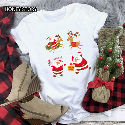 Playera Navideña Roja para Parejas - Diseño Reno y Santa - Image 8
