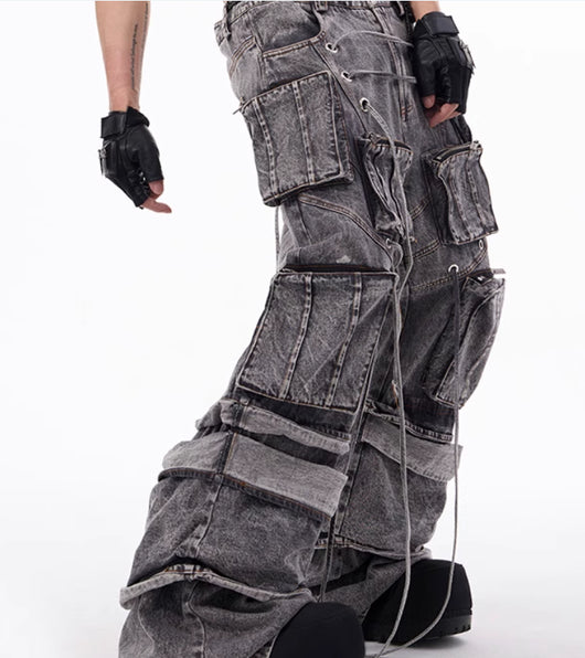 Pantalones Overol Estilo Americano Desgastado con Costuras de Cuerda - Image 14