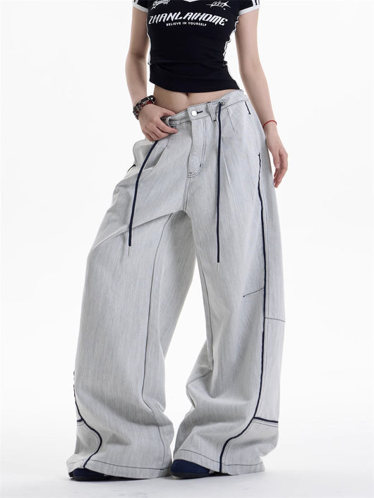 Pantalones Anchos Casuales con Costuras en Contraste - Image 8