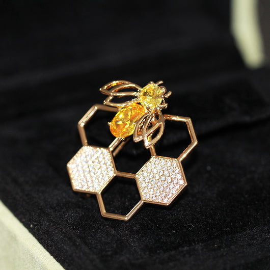 Broche Abeja Diamante Panal Geométrico Giratorio - Image 4