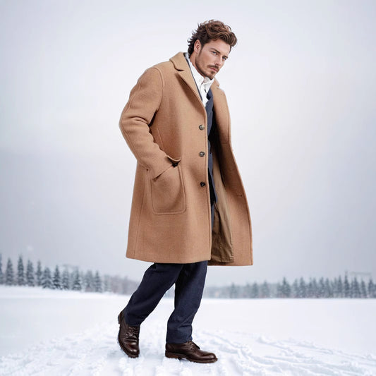 Abrigo de Lana Clásico Británico para Otoño e Invierno