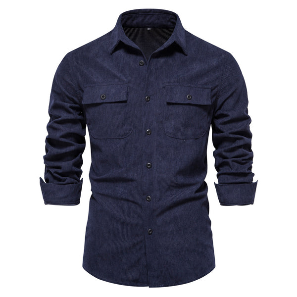 Camisa Slim Fit de Pana Manga Larga Colores Sólidos para Hombre