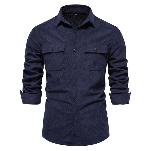 Camisa Slim Fit de Pana Manga Larga Colores Sólidos para Hombre
