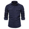 Camisa Slim Fit de Pana Manga Larga Colores Sólidos para Hombre