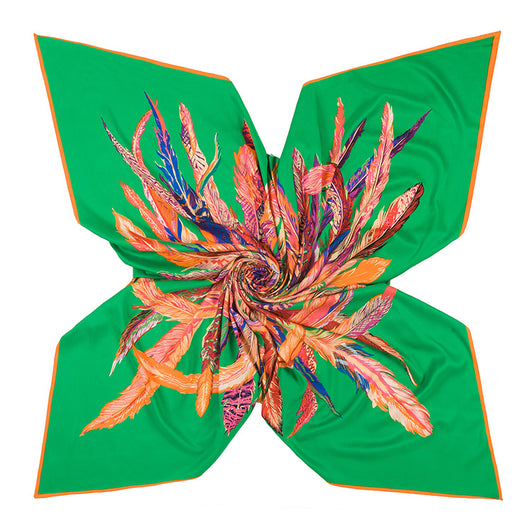 Pañuelo de Seda Sintética con Diseño de Plumas Indígenas para Mujer - Image 25
