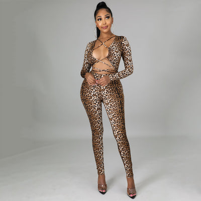 Jumpsuit Estampado Leopardo Ajustado de Manga Larga - Image 4
