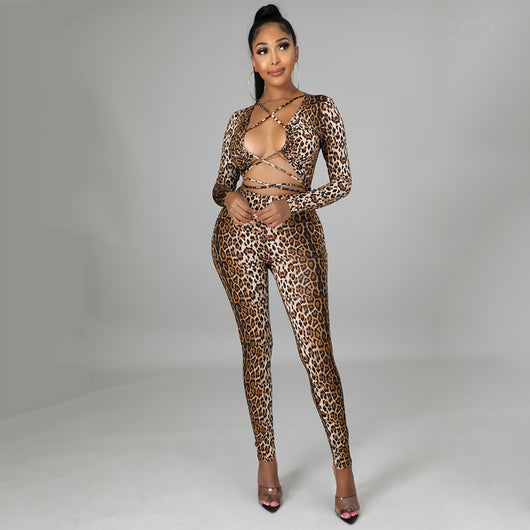 Jumpsuit Estampado Leopardo Ajustado de Manga Larga - Image 4