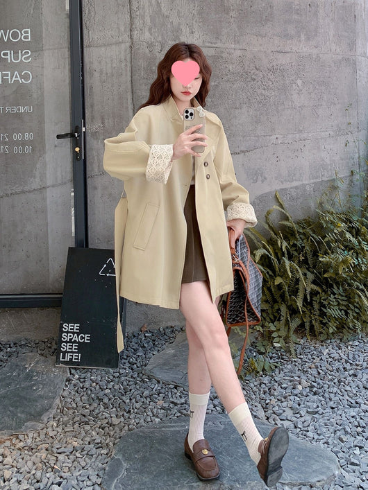 Cortavientos Khaki Cuello Mao para Mujer - Estilo Británico Otoño - Image 6
