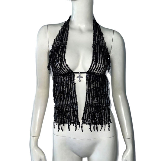 Top Halter Lentejuelas con Cordones y Tirantes Ajustables - Image 2