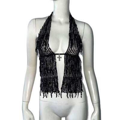 Top Halter Lentejuelas con Cordones y Tirantes Ajustables - Image 2